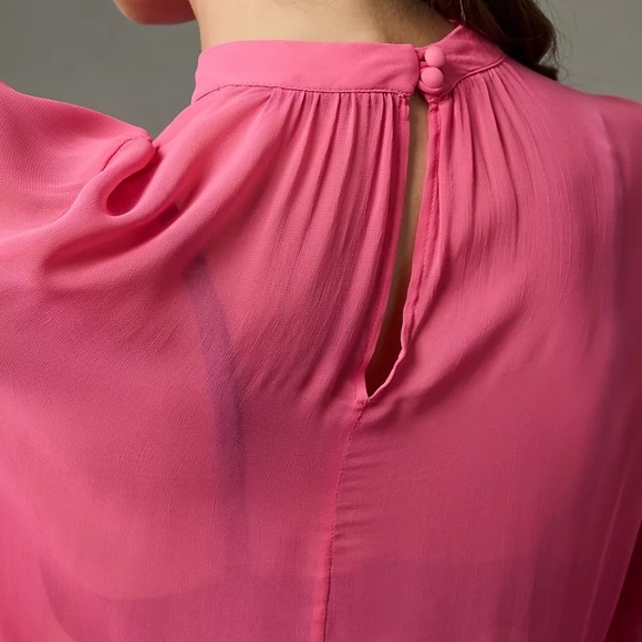 NWT Anthropologie Pink Sheer Tunic Large Petite - Picture 7 of 8